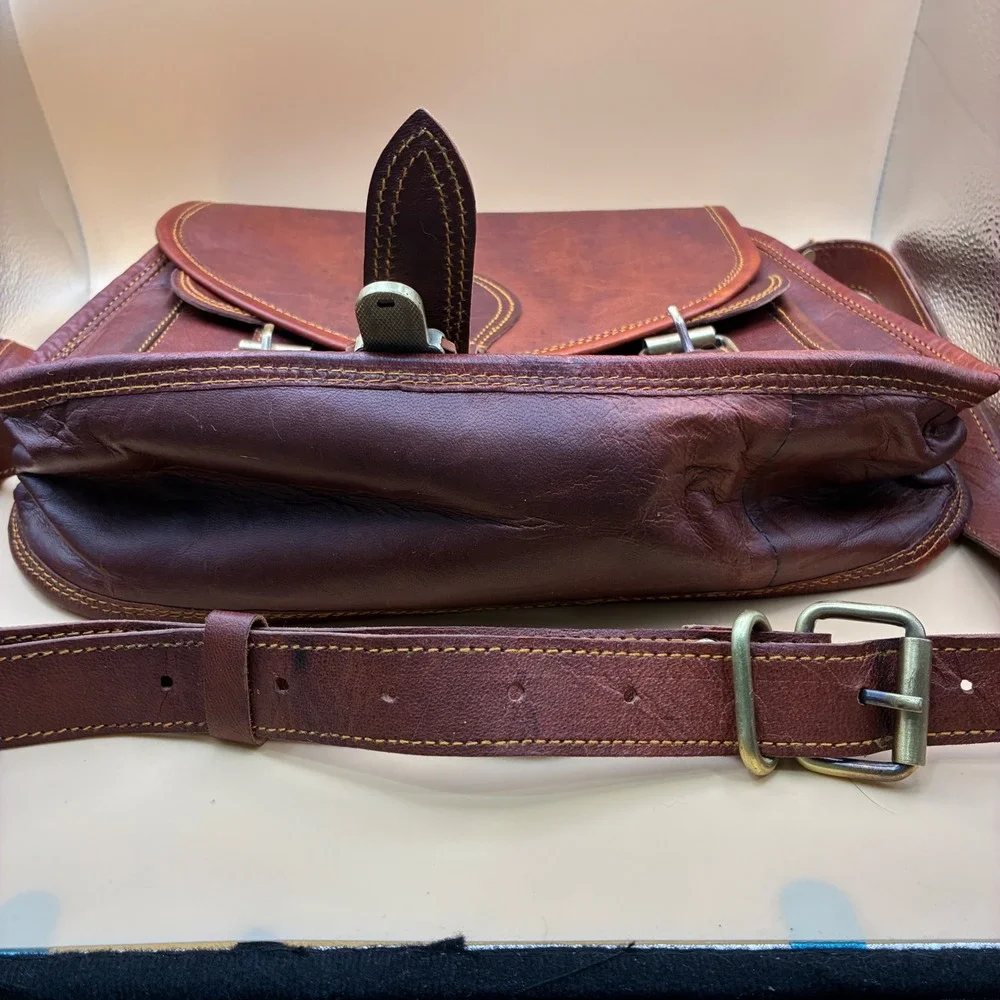 Firu Womens Satchel Medium Leather Brown Boho Crossbody Messenger Bag